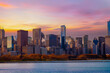 Chicago, Illinois, USA downtown city skyline on Lake Michigan at dawn.