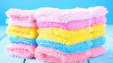 Wall Mural - A stack of towels with different colors and patterns