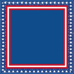 A blue background with a red and white striped border and white stars.