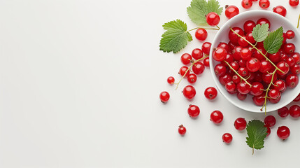 Sticker - Red currants in a bowl on a white table top view space on the left