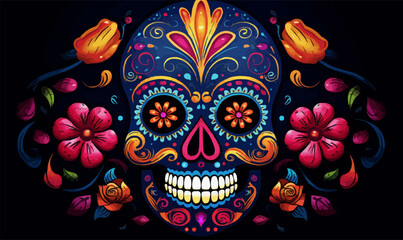 Wall Mural - ornate dia de los Muertos skull day of the dead sugar skull calavera vector illustration --ar 5:3 --v 5.2 Job ID: 4c84987e-2fbf-4724-8f6f-e28d373f672d