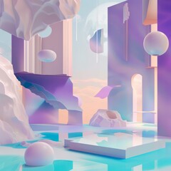 Sticker - A futuristic cityscape with a blue sky and purple buildings