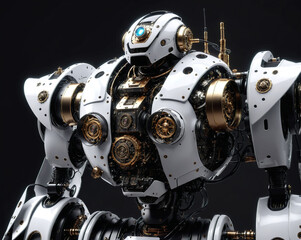 Poster - steampunk robot with golden elements. Generated AI