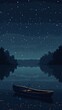 Pixelated night fishing on a tranquil lake, boat, stars, and a calm water surface