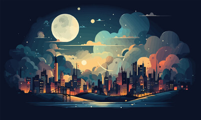 full moon city vector flat minimalistic isolated illustration