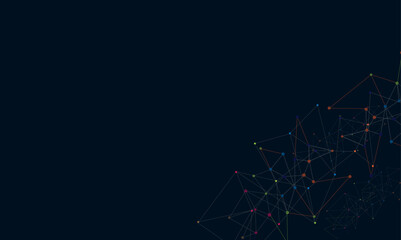 Blue graphic background dots with connections technologies and sharing data as abstract concept.