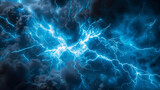Fototapeta  - Thunderous cloudburst with web-like blue lightning, Concept of the sublime power of storms and the breathtaking intensity of atmospheric electricity