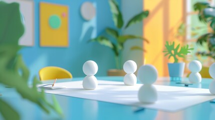 Poster - A paper business meeting captured in a cute 3D render  AI generated illustration
