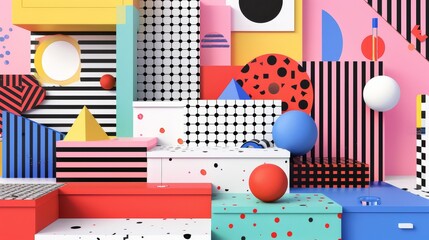 Poster - A playful and abstract interpretation of a meme in Memphis style  AI generated illustration