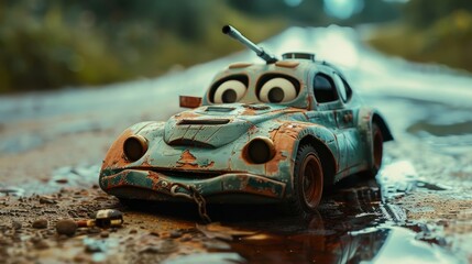 Wall Mural - A playful rendering of a tank disguised as a toy car  AI generated illustration