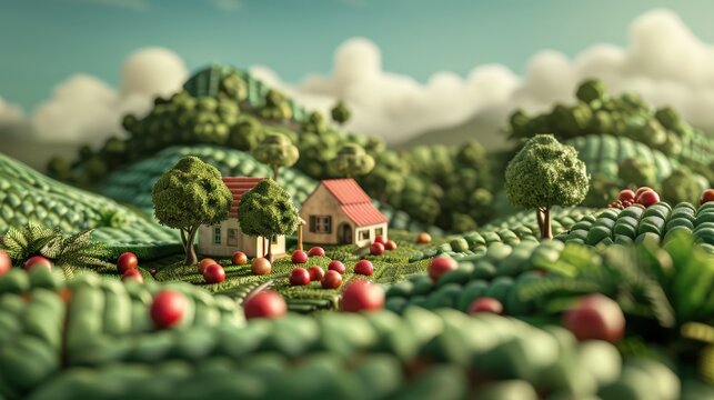 A quirky and fun 3D depiction of a coffee plantation  AI generated illustration