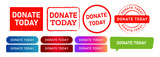 Fototapeta  - donate today square circle stamp speech bubble and button sign for help contribute endowment