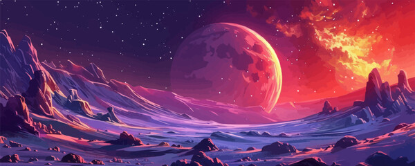 Wall Mural - fantastic game background with alien planet colorful cartoon