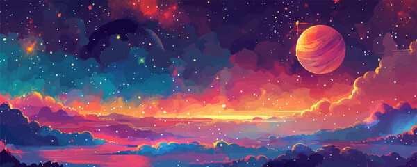 abstract space journey, with bright stars and galaxies in the background. vector flat minimalistic i