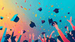 © OlgaNeuroArt - Joyous graduates tossing caps, colorful, celebration of graduation, with copy space