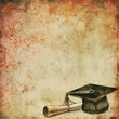 Vintage style graduation cap and diploma, hand-drawn, educational nostalgia