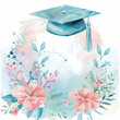 Ethereal Watercolor Graduation Cap Floating Among Spring Florals - A Soft Palette of Academic Accomplishment and Blossoming Futures.