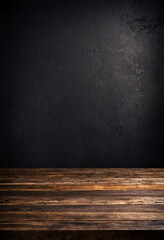 Poster - Rustic empty wood table against a dark background
