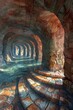 Ancient brick archway tunnel with reflective water