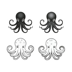 Wall Mural - Octopus | Minimalist and Simple set of 3 Line White background - Vector illustration
