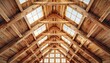 Admiring the wooden ceiling with window fixtures in a symmetrical pattern