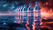 Row of water bottles submerged in liquid drinkware