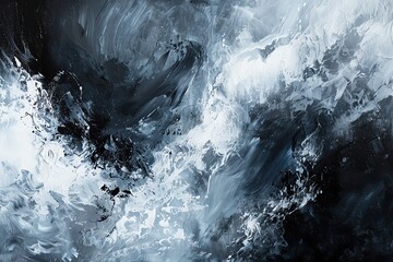 Monochrome painting of a stormy sea in rough weather.