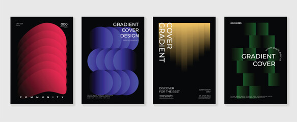 Abstract gradient background vector set. Minimalist style cover template with vibrant perspective 3d geometric prism shapes collection. Ideal design for social media, poster, cover, banner, flyer.