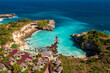 Nusa Ceningan, Bali: Aerial view of the famous blue lagoon surrounded by steep cliffs  in Nusa Ceningan, a small island near Bali in Indonesia.