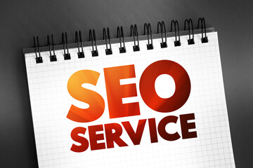 Poster - SEO Service - digital marketing service that improve rankings in search results for keywords, text concept on notepad
