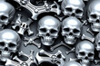 Metallic Skulls. Biomechanical concept. Seamless pattern. Digital illustration.