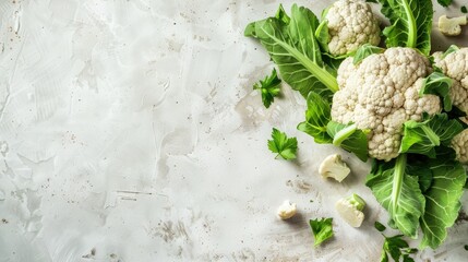 Wall Mural - Cauliflower on white background with copy space, top view