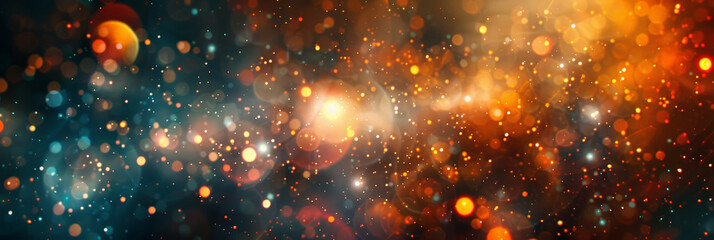 a blue yellow red green gold background with stars. Suitable for celestial, festive, or glamorous design , holiday-themed graphics.glitter lights. de focused. banner.bokeh blur circle	
