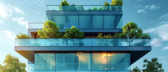 Wall Mural - A large glass building with a tree in front of it by AI generated image