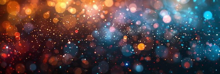a blue yellow red green gold background with stars. Suitable for celestial, festive, or glamorous design , holiday-themed graphics.glitter lights. de focused. banner.bokeh blur circle	
