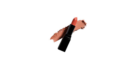 
A high-quality studio photo of an elegant lipstick in a soft peach color, with its texture and hue visible on the surface