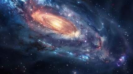a view from space to a spiral galaxy and stars. universe filled with stars, nebula and galaxy. color