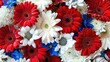 Capture the vibrant essence of Labor Day with a striking bouquet featuring Red Barberton Gerbera Daisies white chrysanthemums and a bold red white and blue color scheme