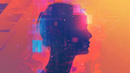 Wall Mural - Abstract illustration of AI-driven personalized mental health diagnostics