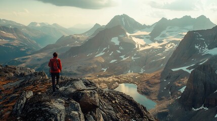 Canvas Print - Amidst the echoing silence of the wilderness, the woman climbing to the top of the mountain finds solace in the rhythm of her breath and the steady beat of her heart.