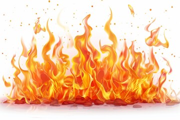 Wall Mural - A fire is burning and the flames are orange. The fire is very large and is on a white background