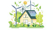 Green energy illustration with a house solar panels 