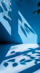 Wall Mural - Minimal abstract blue background for product presentation, shadows on the wall and floor