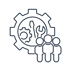 Poster - Technical support team concept. vector linear icon isolated on white background.