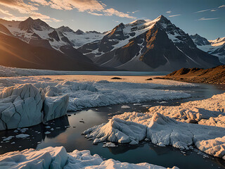 Canvas Print - Gletscher Fluss im Morgenrot