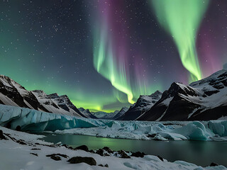 Wall Mural - Fjord im Winter Polarlicht