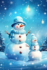 Wall Mural - snowman in the snow