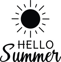 Poster - Handwritten lettering quote of Hello Summer with sun icon. ZIP file contains EPS, JPEG and PNG formats.