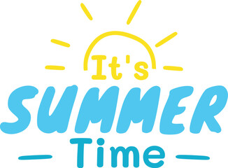 Poster - Handwritten color lettering quote of It's Summer Time, with sun rays. ZIP file contains EPS, JPEG and PNG formats.