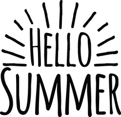 Poster - Handwritten lettering quote of Hello Summer with sun rays. ZIP file contains EPS, JPEG and PNG formats.